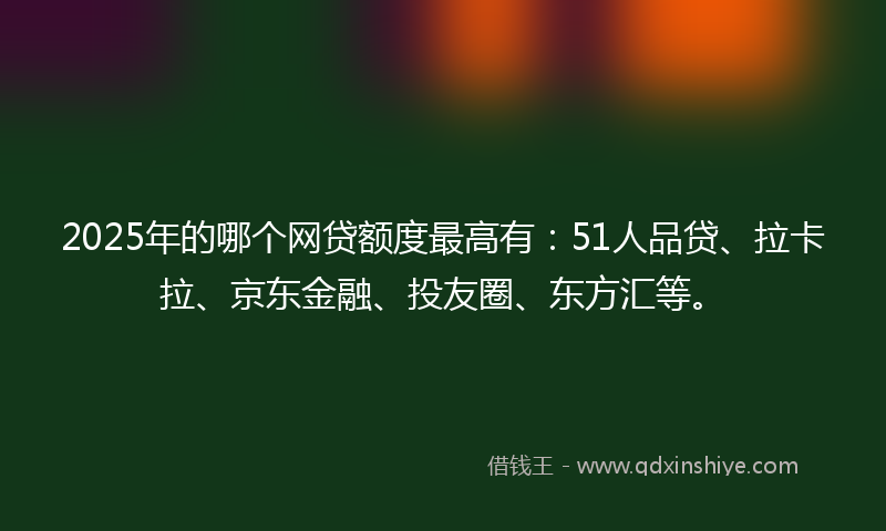 2025年的哪个网贷额度最高有：51人品贷、拉卡拉、京东金融、投友圈、东方汇等。