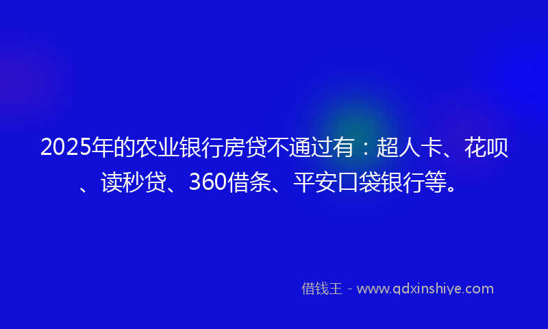 2025年的农业银行房贷不通过有：超人卡、花呗、读秒贷、360借条、平安口袋银行等。