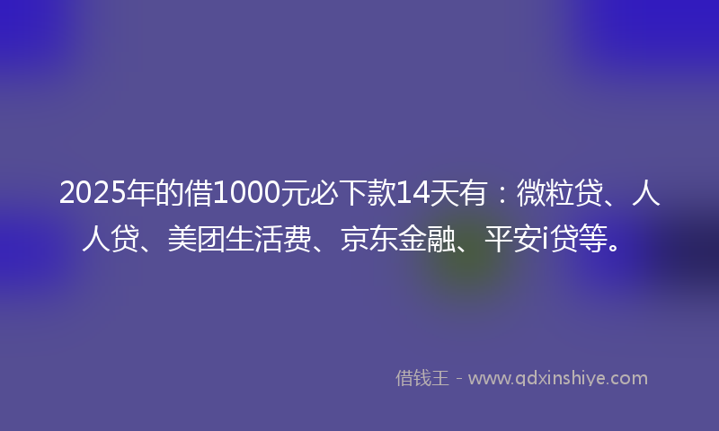 2025年的借1000元必下款14天有：微粒贷、人人贷、美团生活费、京东金融、平安i贷等。