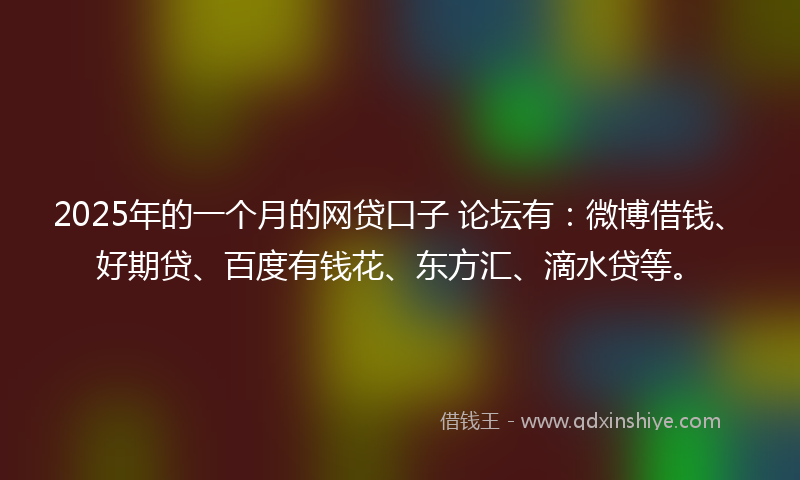 2025年的一个月的网贷口子 论坛有：微博借钱、好期贷、百度有钱花、东方汇、滴水贷等。