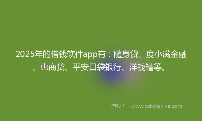 2025年的借钱软件app有：随身贷、度小满金融、惠商贷、平安口袋银行、洋钱罐等。