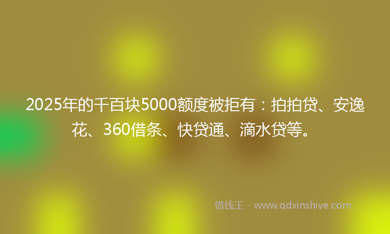 2025年的千百块5000额度被拒有：拍拍贷、安逸花、360借条、快贷通、滴水贷等。