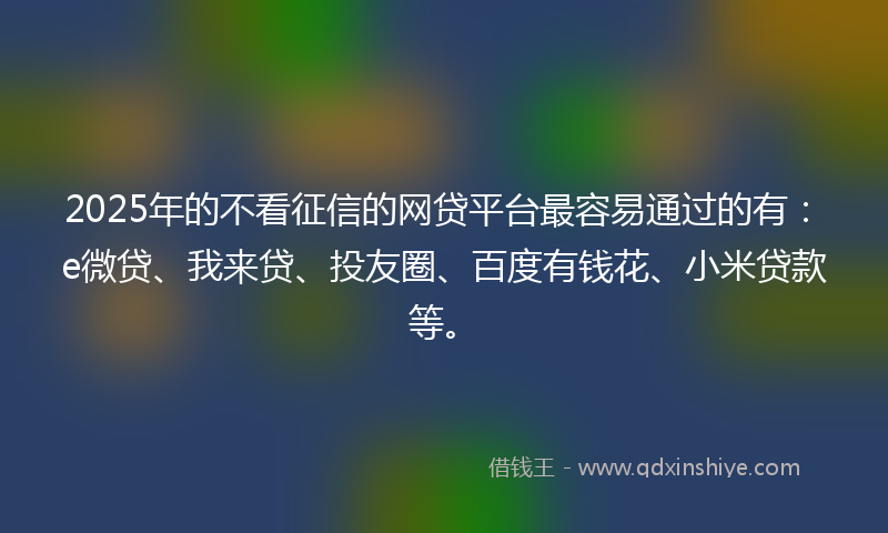 2025年的不看征信的网贷平台最容易通过的有：e微贷、我来贷、投友圈、百度有钱花、小米贷款等。