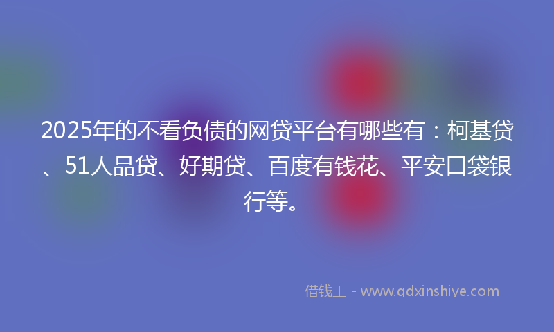 2025年的不看负债的网贷平台有哪些有：柯基贷、51人品贷、好期贷、百度有钱花、平安口袋银行等。