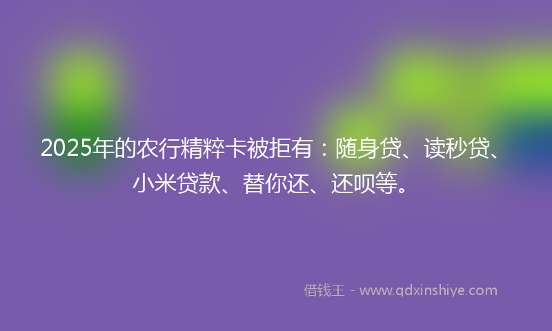 2025年的农行精粹卡被拒有：随身贷、读秒贷、小米贷款、替你还、还呗等。