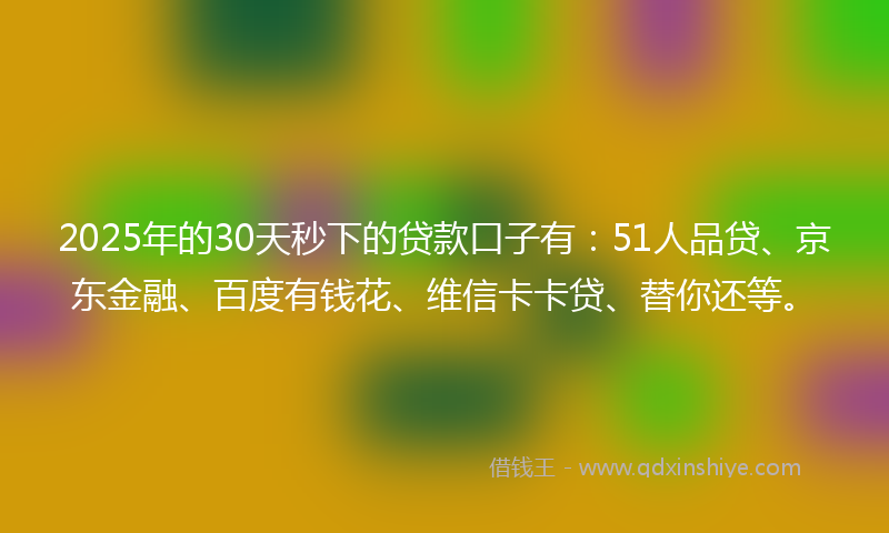 2025年的30天秒下的贷款口子有：51人品贷、京东金融、百度有钱花、维信卡卡贷、替你还等。