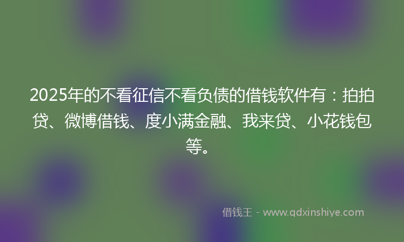 2025年的不看征信不看负债的借钱软件有：拍拍贷、微博借钱、度小满金融、我来贷、小花钱包等。