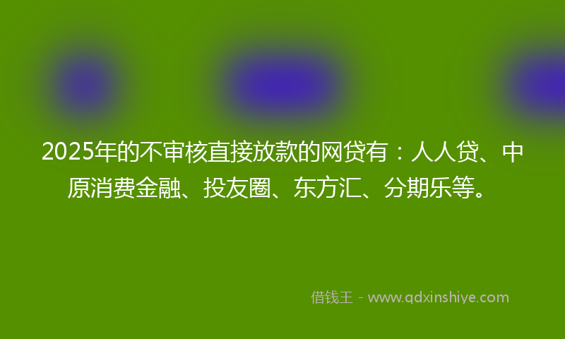 2025年的不审核直接放款的网贷有：人人贷、中原消费金融、投友圈、东方汇、分期乐等。