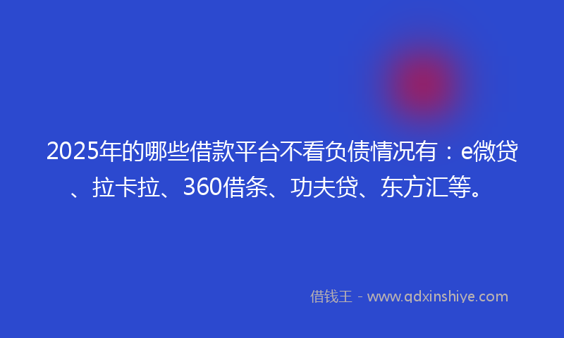 2025年的哪些借款平台不看负债情况有：e微贷、拉卡拉、360借条、功夫贷、东方汇等。