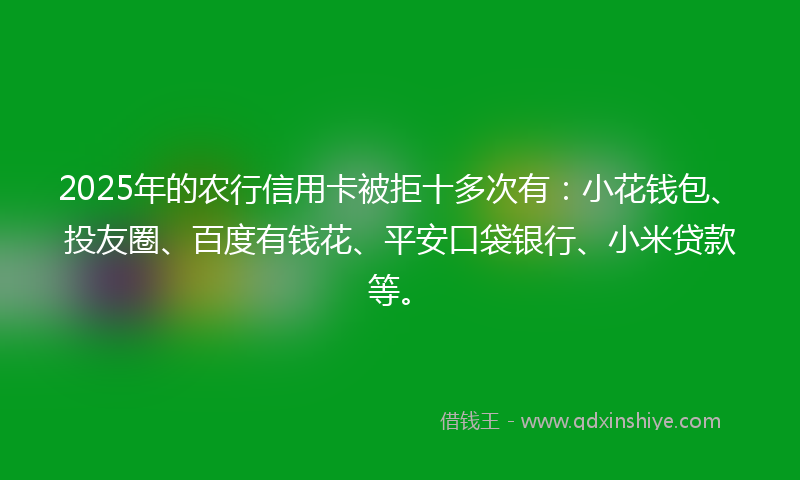 2025年的农行信用卡被拒十多次有：小花钱包、投友圈、百度有钱花、平安口袋银行、小米贷款等。