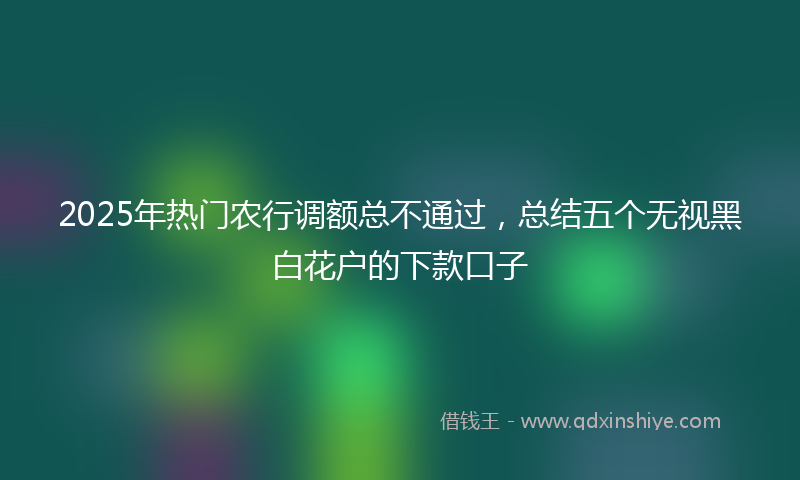 2025年热门农行调额总不通过，总结五个无视黑白花户的下款口子