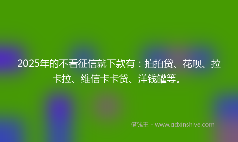 2025年的不看征信就下款有：拍拍贷、花呗、拉卡拉、维信卡卡贷、洋钱罐等。