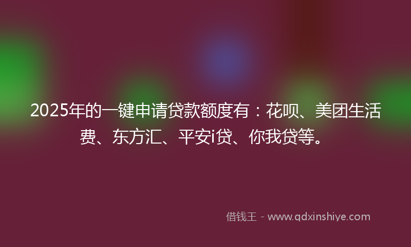 2025年的一键申请贷款额度有:花呗、美团生活费、东方汇、平安i贷、你我贷等。