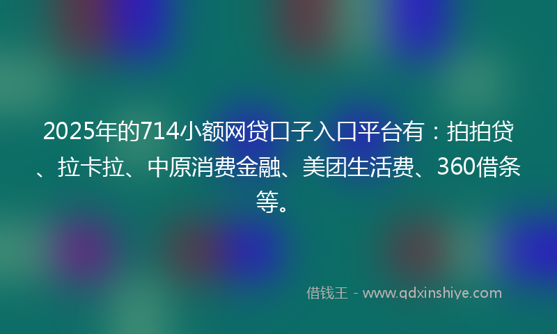 2025年的714小额网贷口子入口平台有：拍拍贷、拉卡拉、中原消费金融、美团生活费、360借条等。