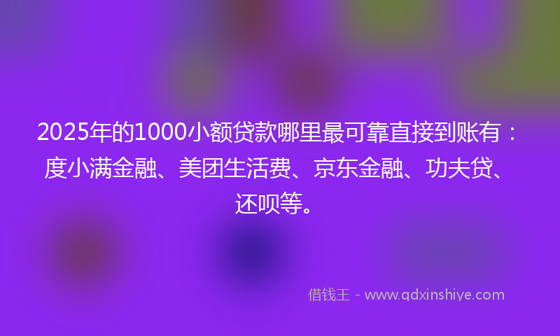 2025年的1000小额贷款哪里最可靠直接到账有：度小满金融、美团生活费、京东金融、功夫贷、还呗等。