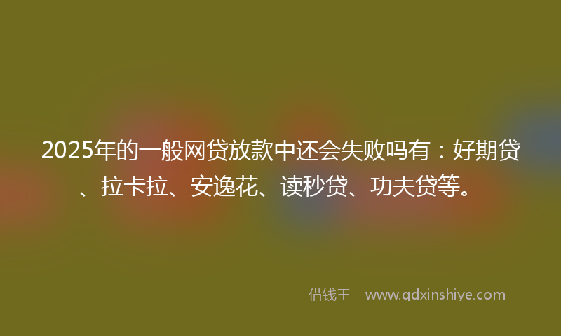 2025年的一般网贷放款中还会失败吗有：好期贷、拉卡拉、安逸花、读秒贷、功夫贷等。