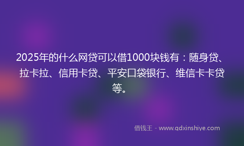 2025年的什么网贷可以借1000块钱有：随身贷、拉卡拉、信用卡贷、平安口袋银行、维信卡卡贷等。