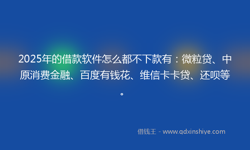 2025年的借款软件怎么都不下款有：微粒贷、中原消费金融、百度有钱花、维信卡卡贷、还呗等。