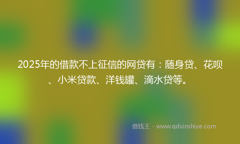 2025年的借款不上征信的网贷有:随身贷、花呗、小米贷款、洋钱罐、滴水贷等。