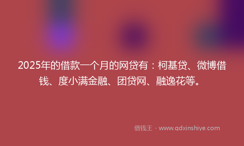 2025年的借款一个月的网贷有：柯基贷、微博借钱、度小满金融、团贷网、融逸花等。