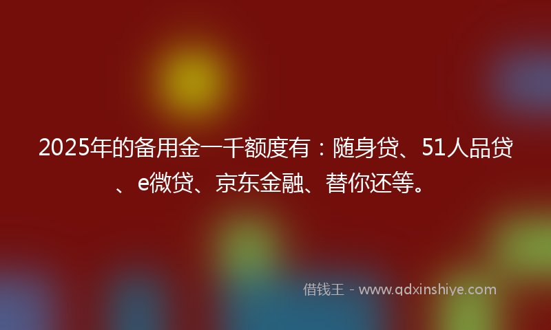2025年的备用金一千额度有：随身贷、51人品贷、e微贷、京东金融、替你还等。