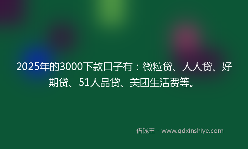 2025年的3000下款口子有：微粒贷、人人贷、好期贷、51人品贷、美团生活费等。