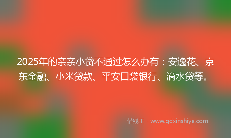 2025年的亲亲小贷不通过怎么办有：安逸花、京东金融、小米贷款、平安口袋银行、滴水贷等。