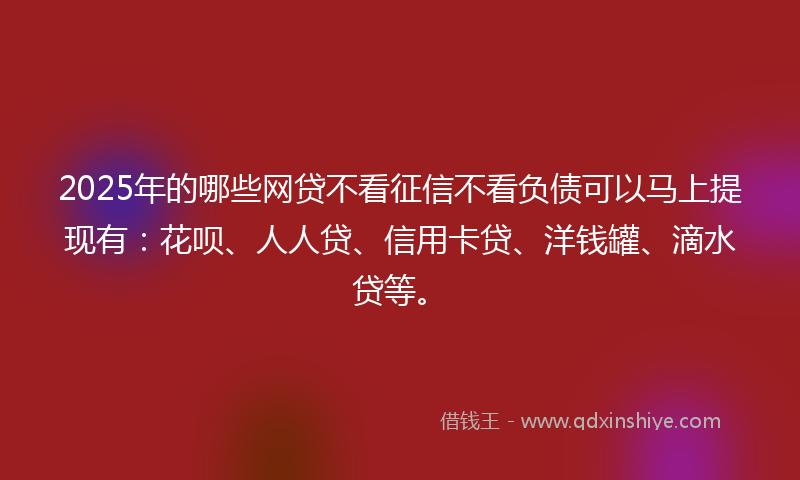 2025年的哪些网贷不看征信不看负债可以马上提现有：花呗、人人贷、信用卡贷、洋钱罐、滴水贷等。