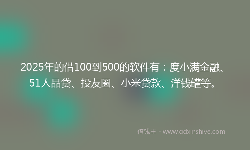 2025年的借100到500的软件有：度小满金融、51人品贷、投友圈、小米贷款、洋钱罐等。