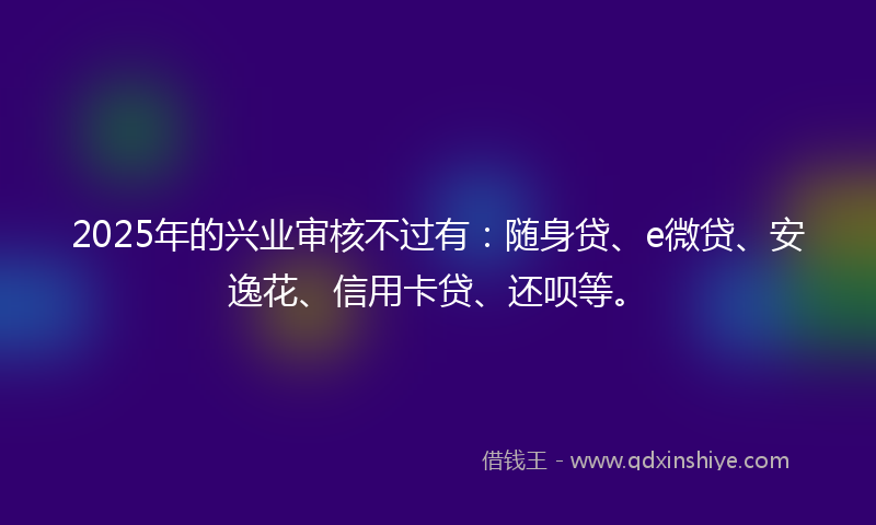 2025年的兴业审核不过有：随身贷、e微贷、安逸花、信用卡贷、还呗等。