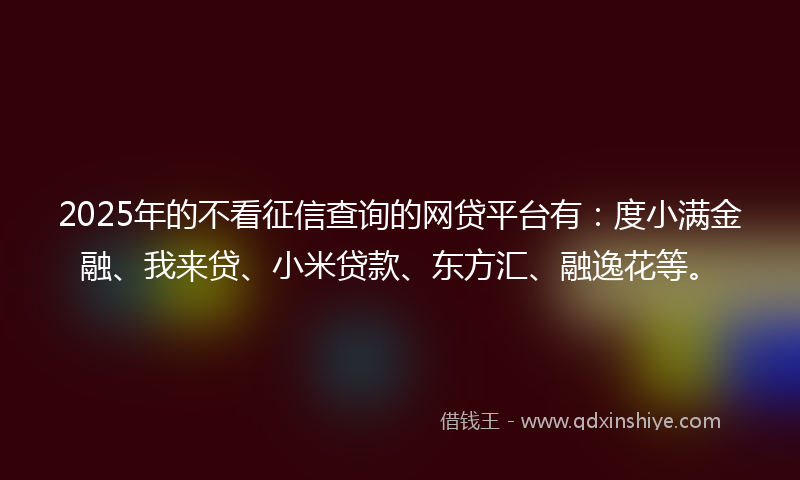 2025年的不看征信查询的网贷平台有：度小满金融、我来贷、小米贷款、东方汇、融逸花等。
