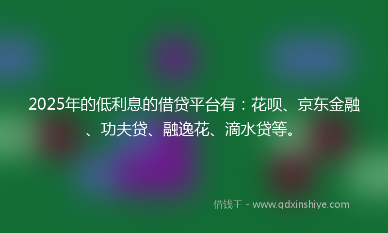 2025年的低利息的借贷平台有：花呗、京东金融、功夫贷、融逸花、滴水贷等。