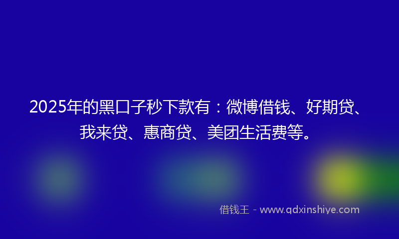 2025年的黑口子秒下款有：微博借钱、好期贷、我来贷、惠商贷、美团生活费等。