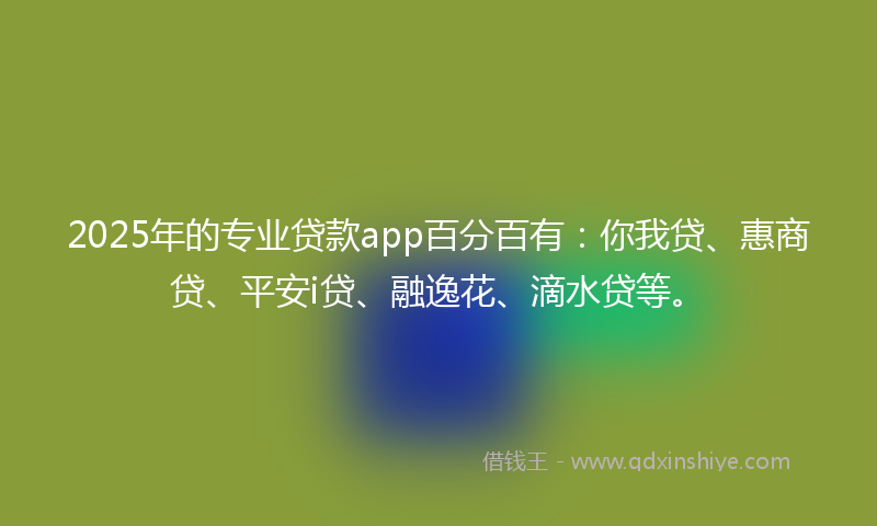 2025年的专业贷款app百分百有：你我贷、惠商贷、平安i贷、融逸花、滴水贷等。