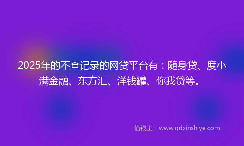 2025年的不查记录的网贷平台有：随身贷、度小满金融、东方汇、洋钱罐、你我贷等。