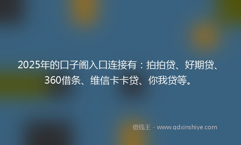 2025年的口子阁入口连接有：拍拍贷、好期贷、360借条、维信卡卡贷、你我贷等。