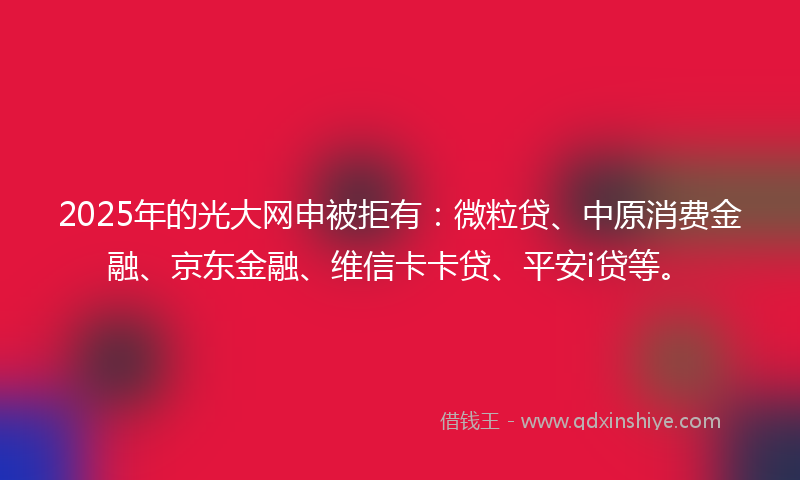 2025年的光大网申被拒有：微粒贷、中原消费金融、京东金融、维信卡卡贷、平安i贷等。