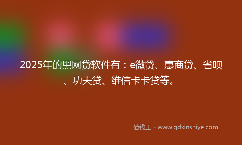 2025年的黑网贷软件有：e微贷、惠商贷、省呗、功夫贷、维信卡卡贷等。