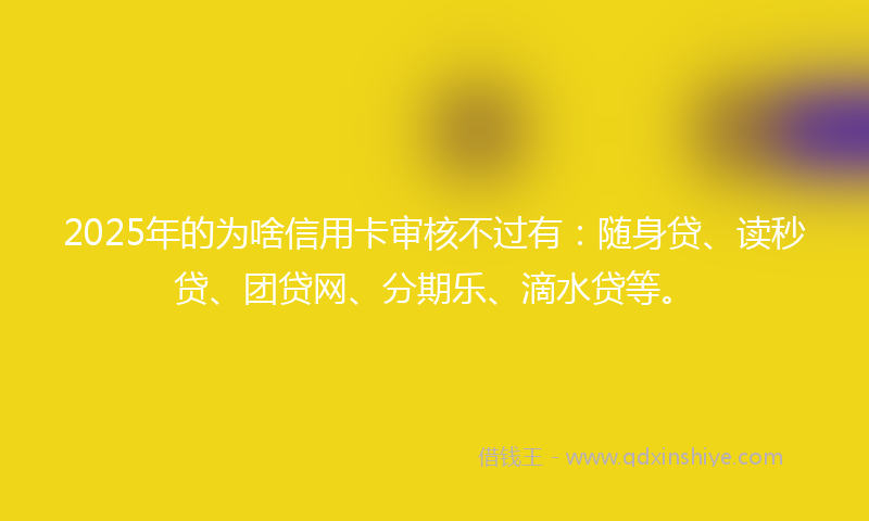 2025年的为啥信用卡审核不过有：随身贷、读秒贷、团贷网、分期乐、滴水贷等。