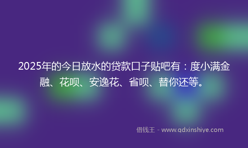 2025年的今日放水的贷款口子贴吧有：度小满金融、花呗、安逸花、省呗、替你还等。