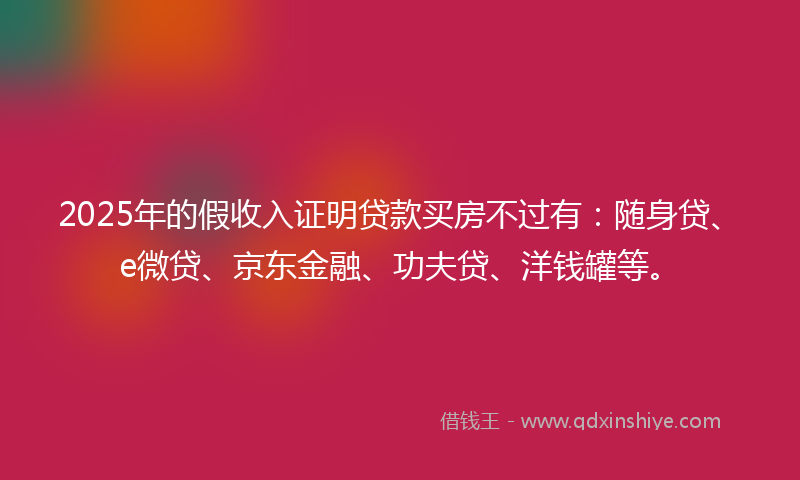 2025年的假收入证明贷款买房不过有：随身贷、e微贷、京东金融、功夫贷、洋钱罐等。
