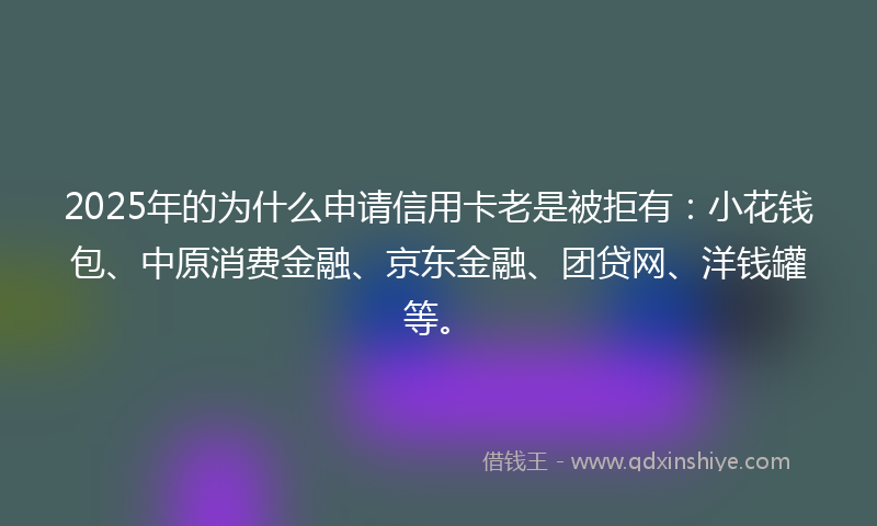 2025年的为什么申请信用卡老是被拒有：小花钱包、中原消费金融、京东金融、团贷网、洋钱罐等。
