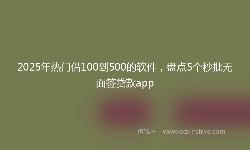 2025年热门借100到500的软件，盘点5个秒批无面签贷款app