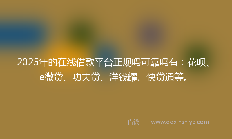 2025年的在线借款平台正规吗可靠吗有：花呗、e微贷、功夫贷、洋钱罐、快贷通等。
