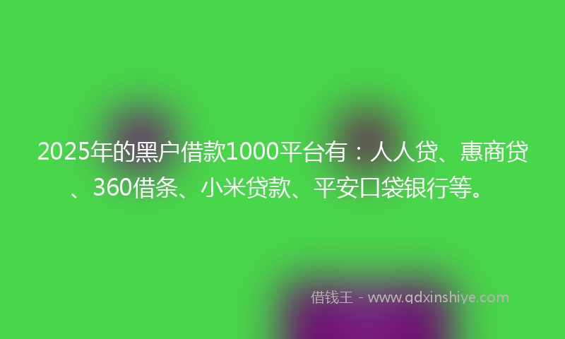 2025年的黑户借款1000平台有：人人贷、惠商贷、360借条、小米贷款、平安口袋银行等。
