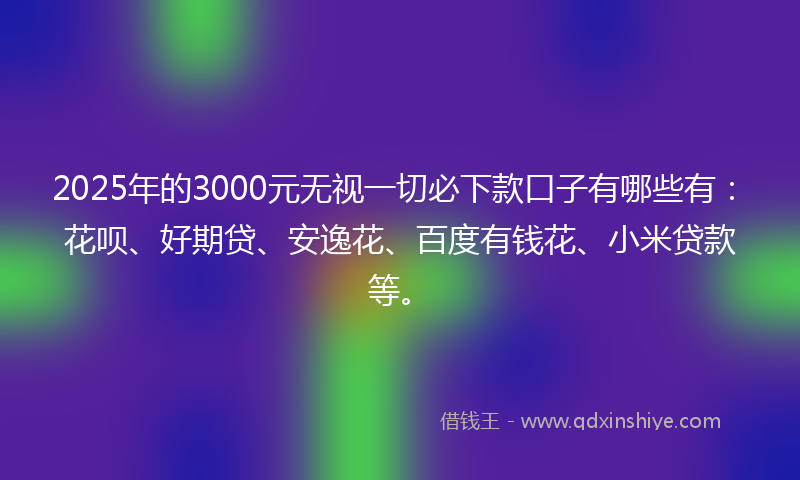 2025年的3000元无视一切必下款口子有哪些有：花呗、好期贷、安逸花、百度有钱花、小米贷款等。