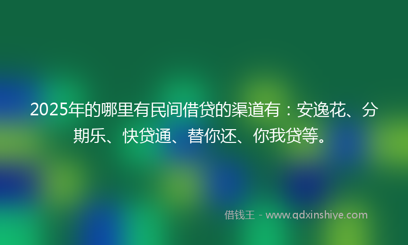 2025年的哪里有民间借贷的渠道有：安逸花、分期乐、快贷通、替你还、你我贷等。
