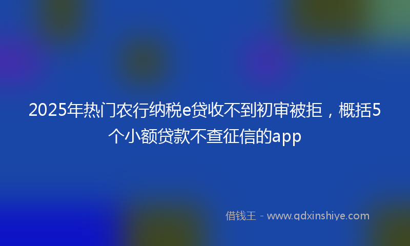 2025年热门农行纳税e贷收不到初审被拒，概括5个小额贷款不查征信的app