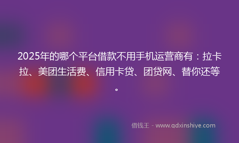 2025年的哪个平台借款不用手机运营商有：拉卡拉、美团生活费、信用卡贷、团贷网、替你还等。