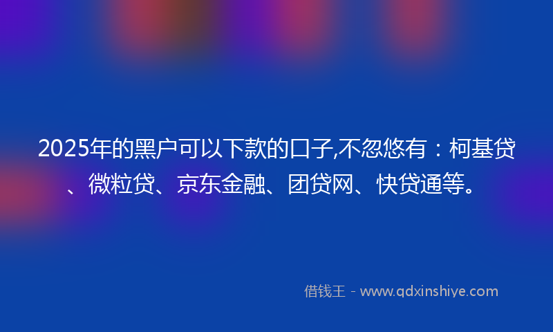 2025年的黑户可以下款的口子,不忽悠有：柯基贷、微粒贷、京东金融、团贷网、快贷通等。